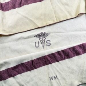 Vintage WWII 1951 US ARMY Military Medic 100% Wool Blanket CADUCEUS Stripe 85x57